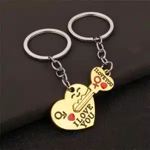 Porte-clés couple cœur souriant avec clé 1