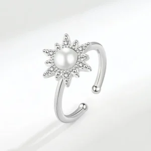 Bague femme anti stress soleil perle 2