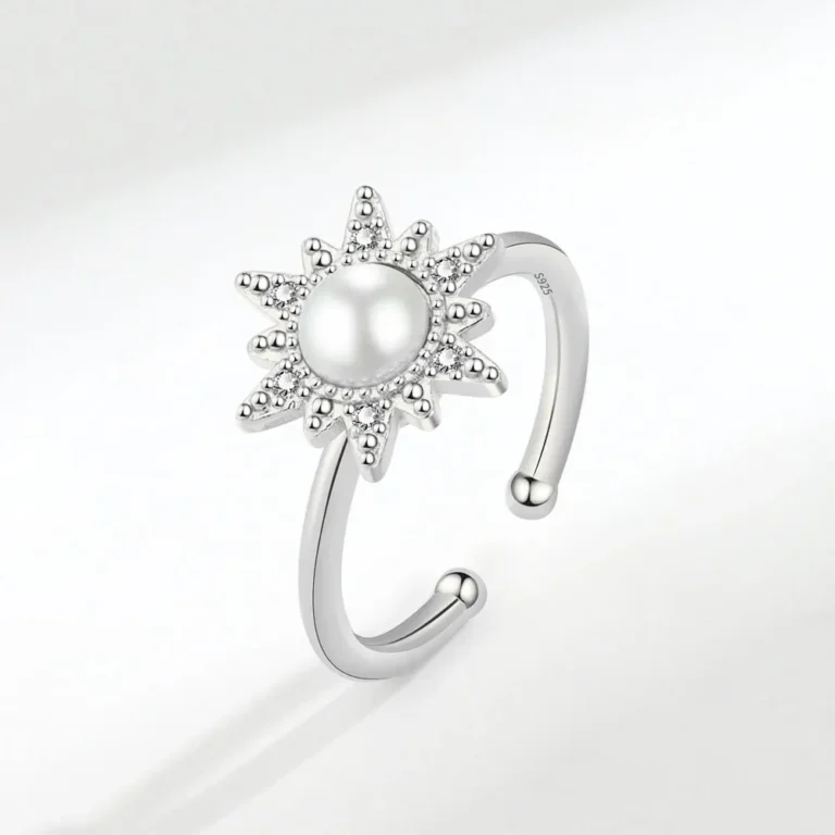 Bague femme anti stress soleil perle 2