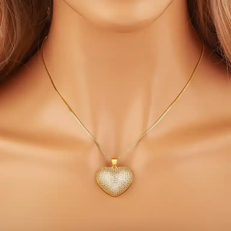 Collier femme coeur épais strass 2