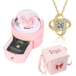 Boite à bijoux ronde avec rose éternelle et collier femme 6