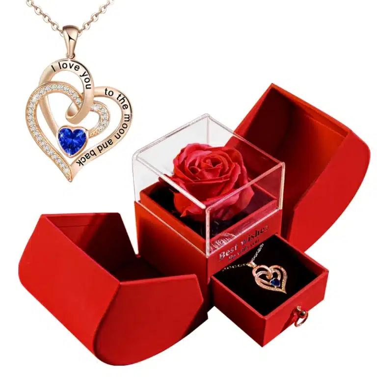 Boite à bijoux rose éternelle rouge collier coeur ajouré 4