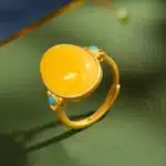 Bague femme dorée grosse pierre jaune 1