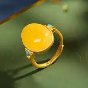 Bague femme dorée grosse pierre jaune 1