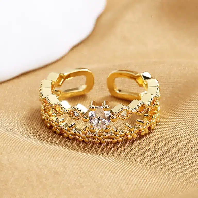 Bague double anneau brillants avec fleurs 4