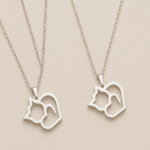 Collier couple chat acier inoxydable
