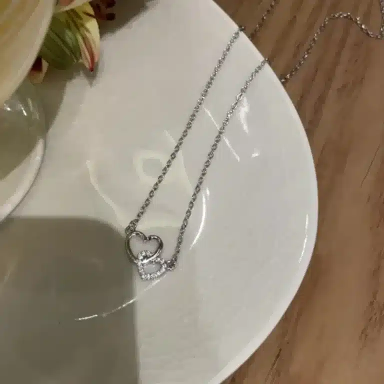 Collier femme breloque double coeurs 3