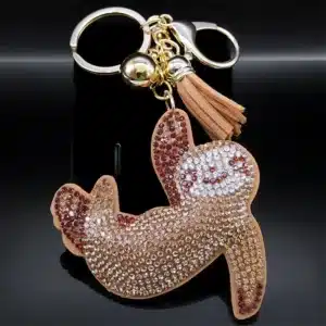 Porte-clés femme paresseux kawaii brillant 1