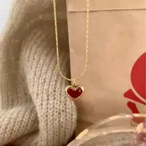 Collier femme doré coeur rouge 1