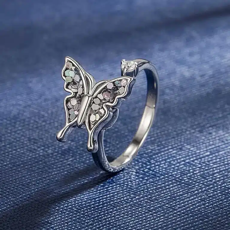 Bague femme papillon brillant tournant 1