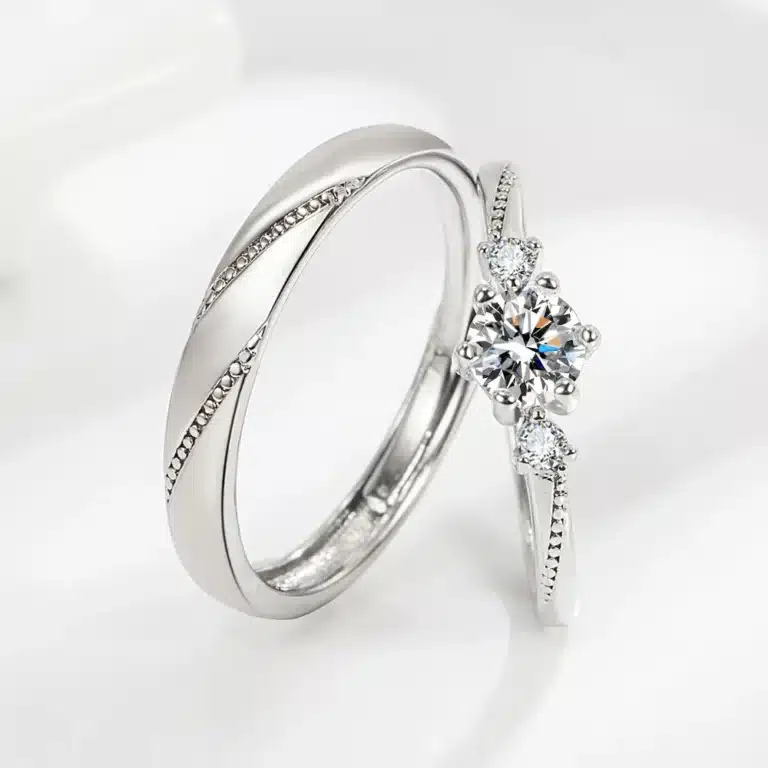 Bagues de couple fiançailles argent 2