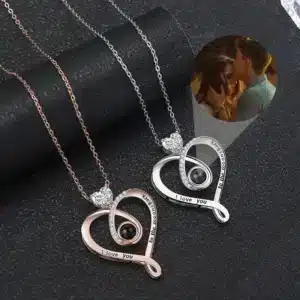 Collier femme photo projection coeur brillant 1
