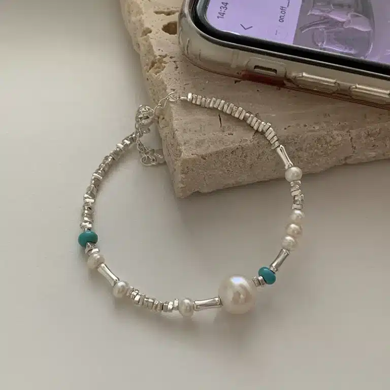 Bracelet perles d'eau douce turquoise 1
