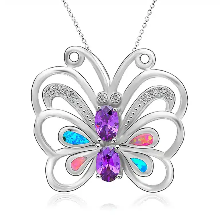Collier femme papillon pierre colorée 6