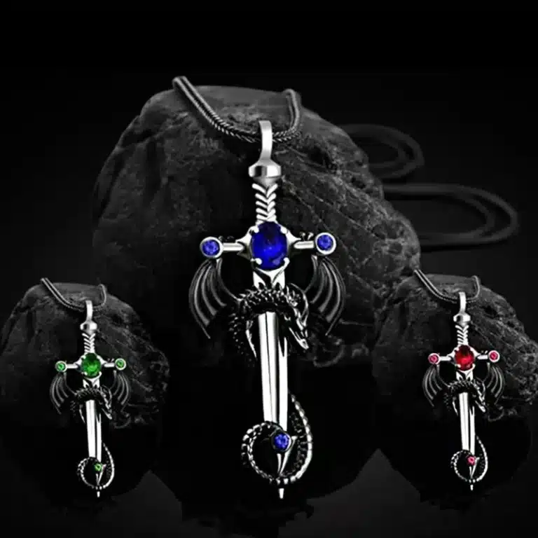 Collier couple gothique épée dragon 2