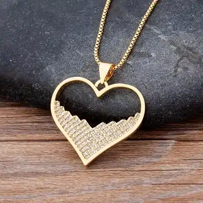 Collier femme coeur ouvert doré strass 2