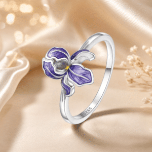 Bague femme fleur iris violette argent