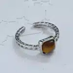 Bague femme ouverte cabochon carré argent marron 1