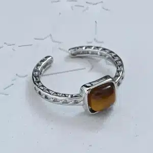 Bague femme ouverte cabochon carré argent marron 1