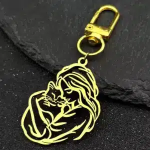 Porte-clés femme avec chat fermoir mousqueton 1