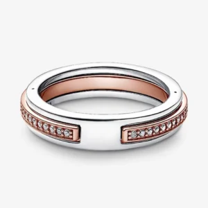 Bague femme bicolore brillante argent rose gold 1