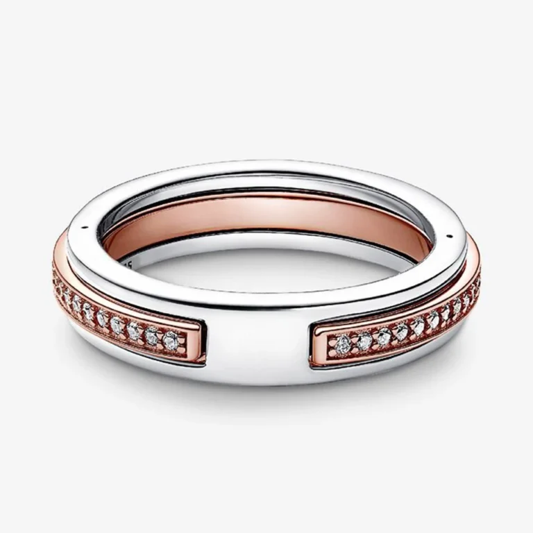 Bague femme bicolore brillante argent rose gold 1