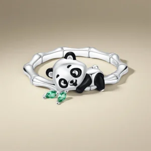 Bague femme panda bambou argent 1