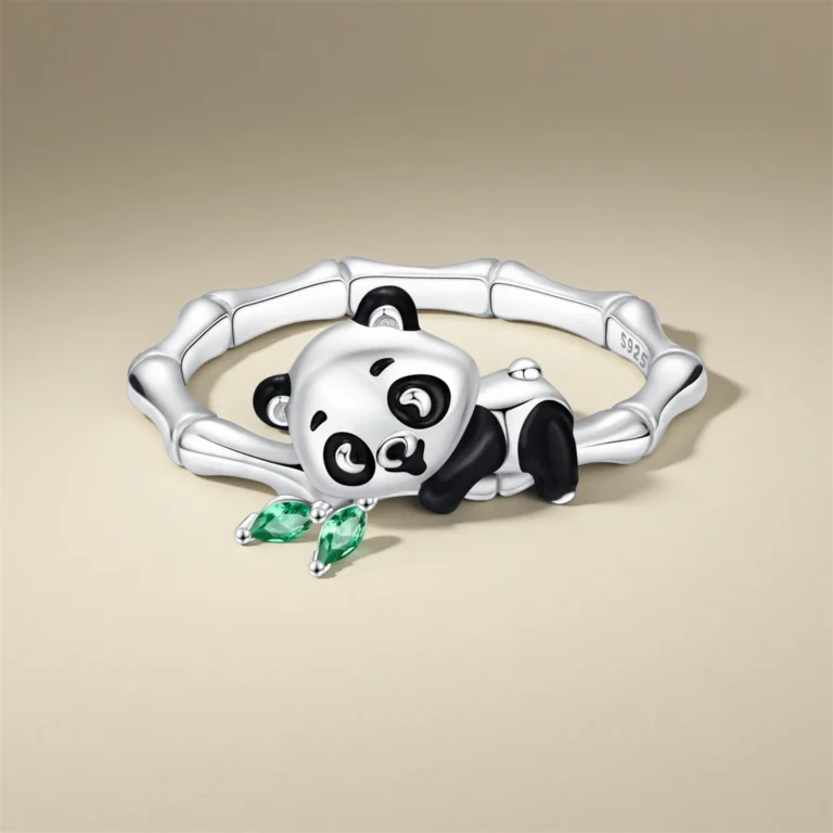 Bague femme panda bambou argent 1