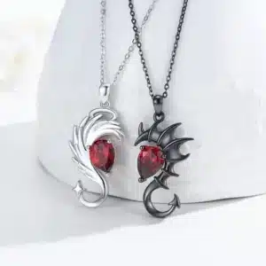 Collier couple ange démon noir et blanc 1