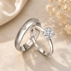 Bagues couple argent solitaire et anneau