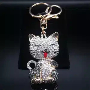 Porte-clés femme chat japonais brillant 1