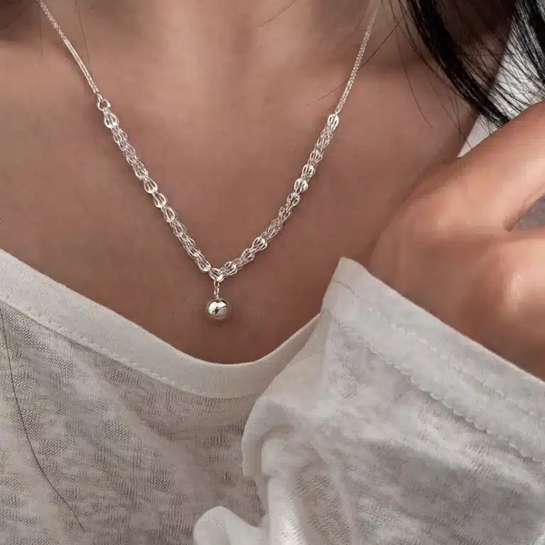 Collier femme double chaine tressée perle 1