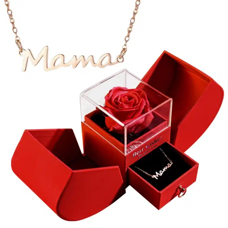 Boite à bijoux rose éternelle rouge collier maman 2