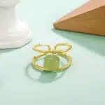 Bague femme papillon ajustable dorée et verte 1