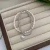 Bracelet femme double chaine perles argent breloque coeur 1