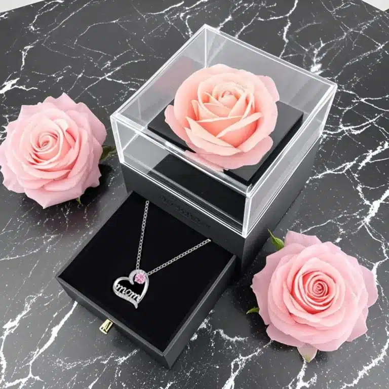 Coffret rose éternelle collier fête des mères 6