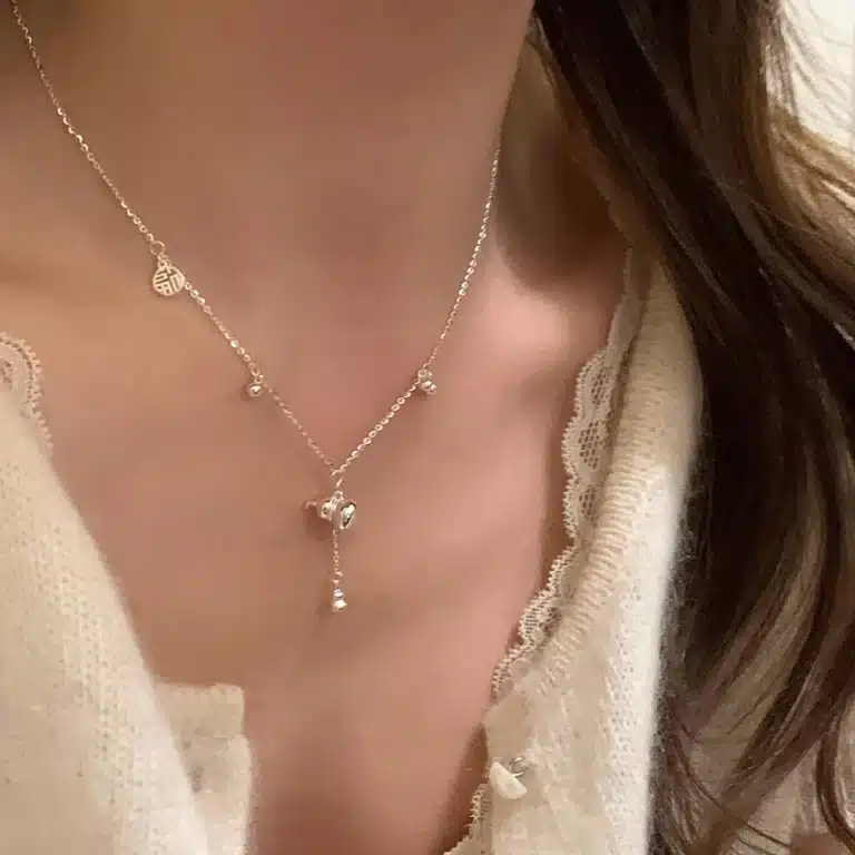 Collier lariat coeur argent perles 1
