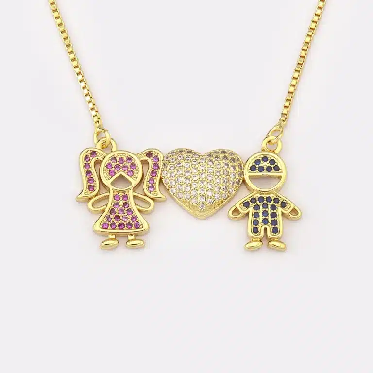 Collier femme couple strass rose et bleu 2
