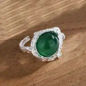 Bague femme corail argent pierre verte 1