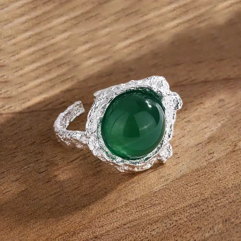 Bague femme corail argent pierre verte 1