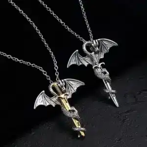 Collier couple vintage épée dragon 6