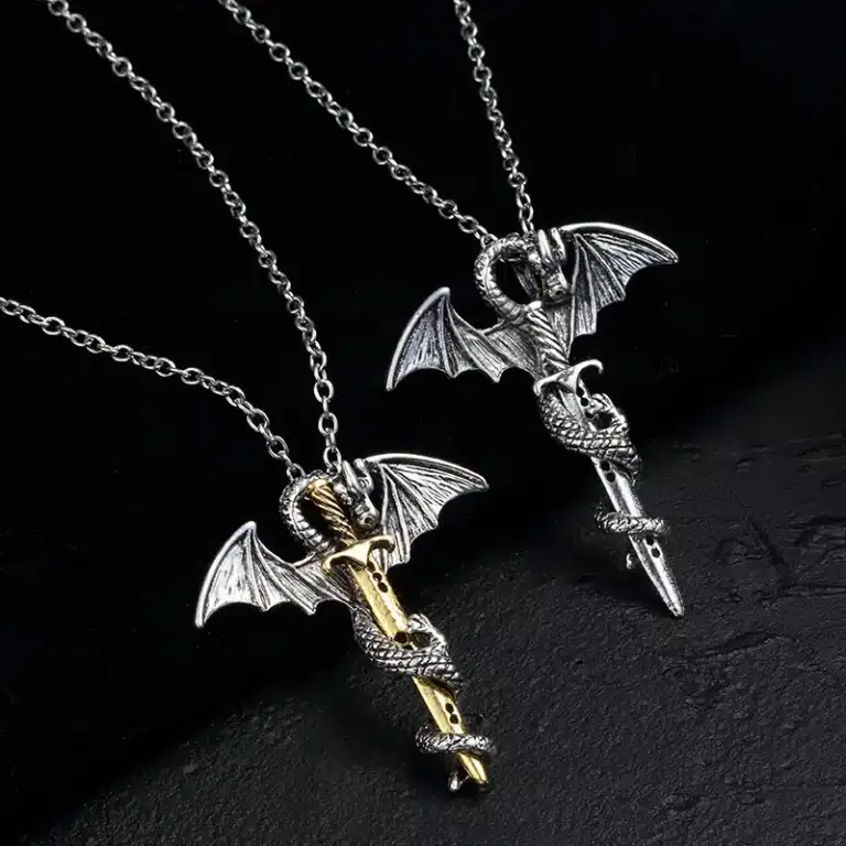 Collier couple vintage épée dragon 6