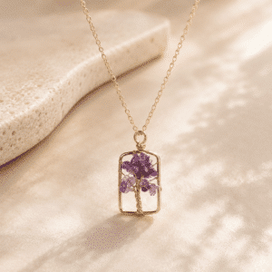 Collier femme améthyste fleurs