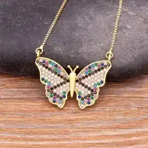 Collier femme papillon strass multicolore 1