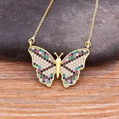 Collier femme papillon strass multicolore 1