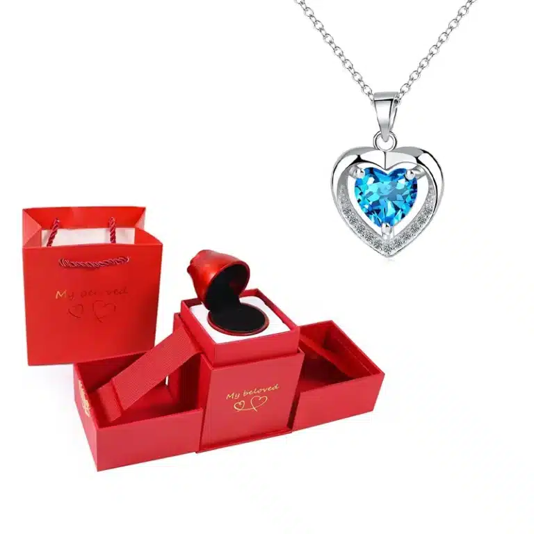 Boite bijoux rose éternelle collier coeur brillant 27