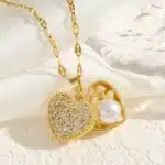 Collier femme double cœur doré brillant 1