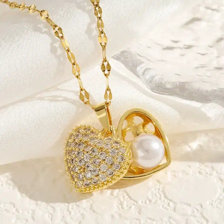 Collier femme double cœur doré brillant 1