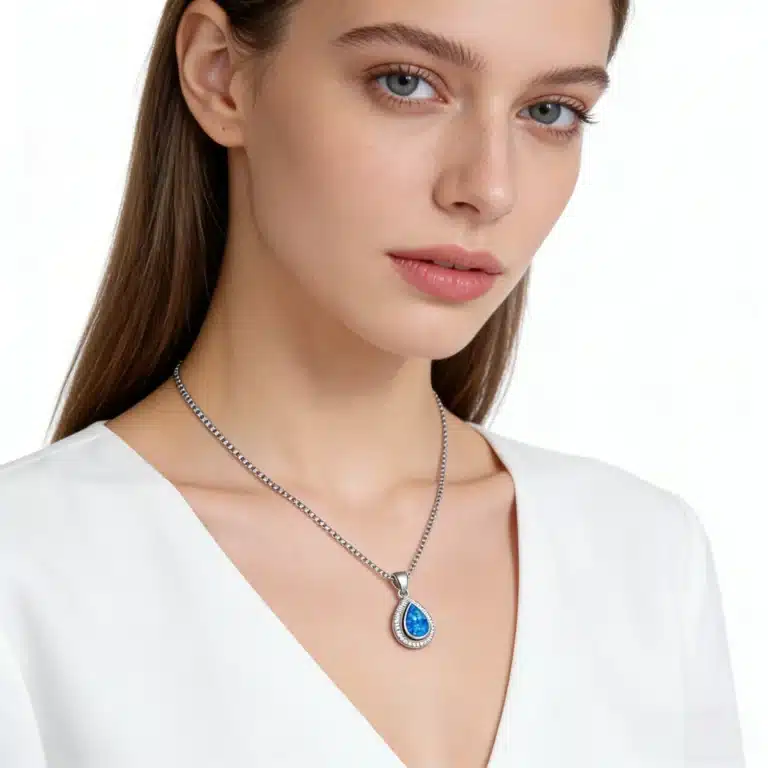 Collier femme larme bleue brillante 2