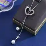 Collier long femme coeur ajouré brillant 2